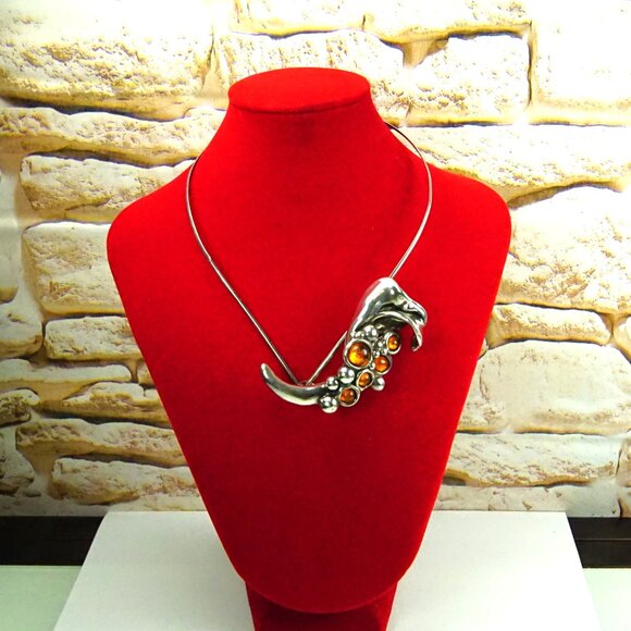 Rare Israel Amber & 925 Silver Calla Lily Combo: Pendant Necklace or Brooch - Picture 2 of 15